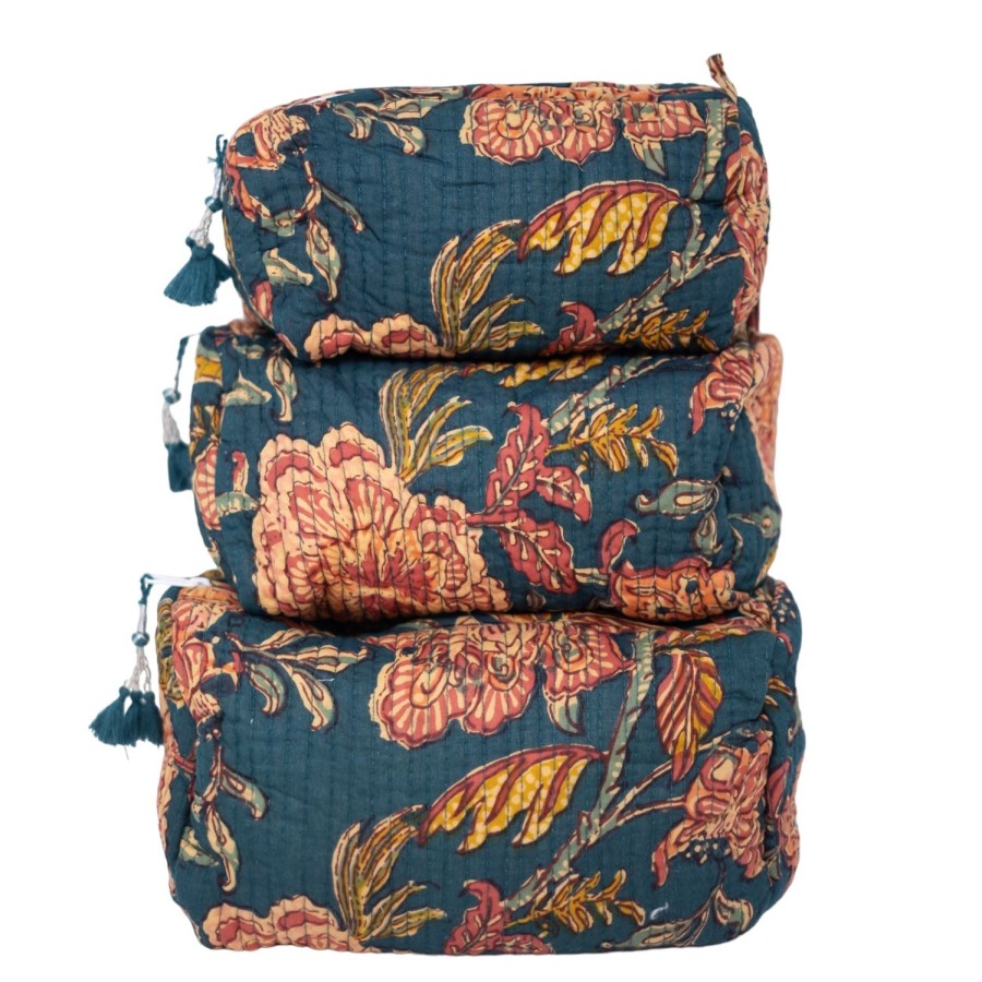 Accessories Bell by Alicia bell | 3 Piece Cosmetic Bag-Teal Peach Floral