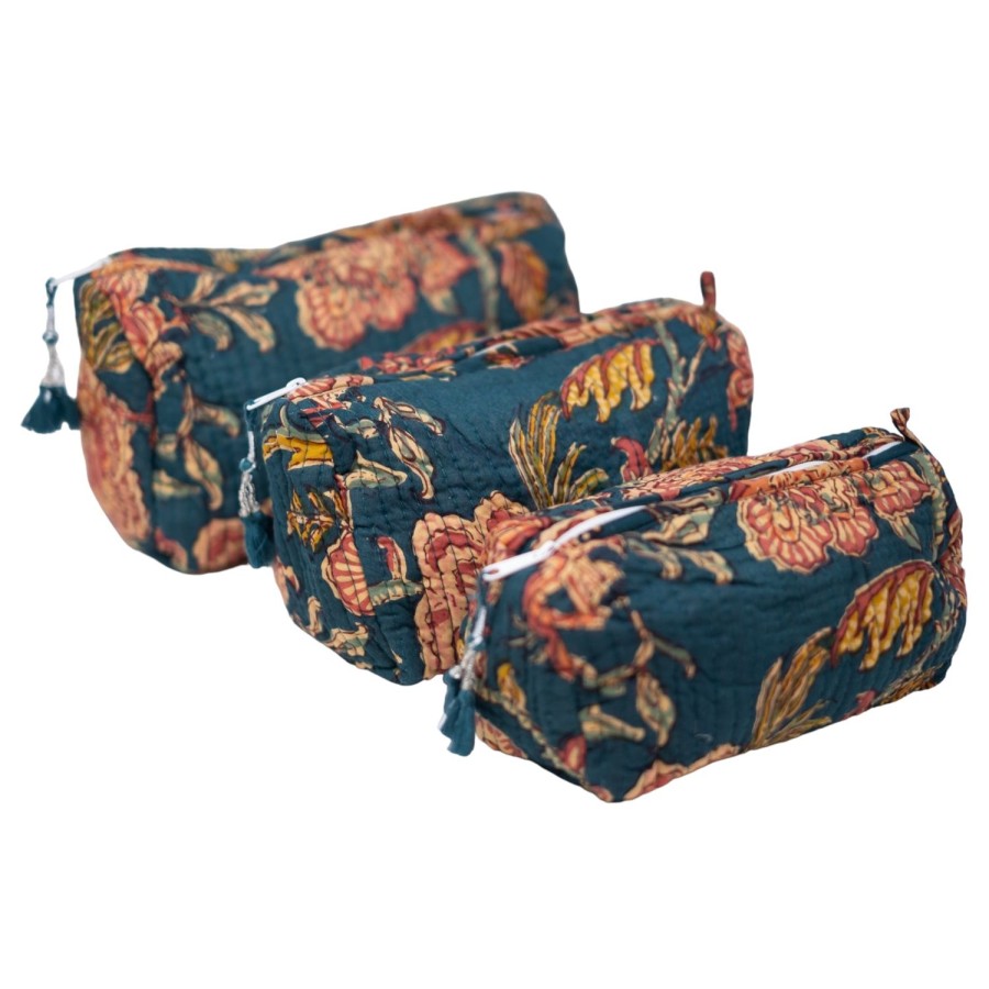 Accessories Bell by Alicia bell | 3 Piece Cosmetic Bag-Teal Peach Floral