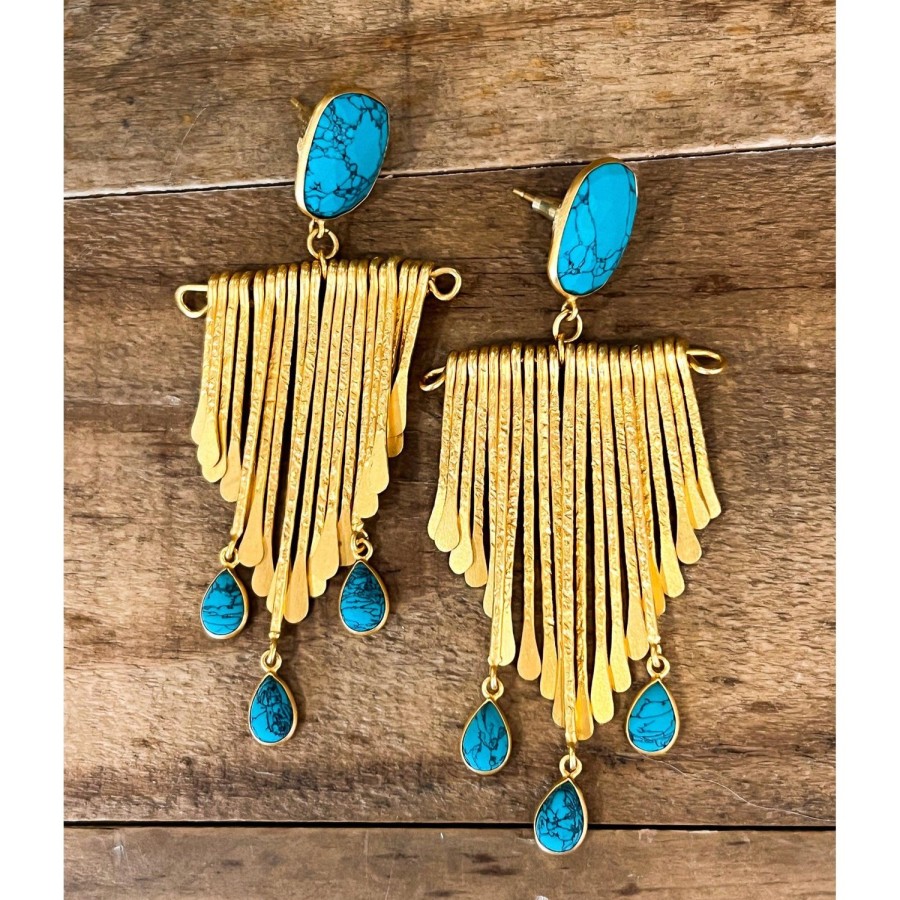 Accessories Bell by Alicia bell | Gold & Turquoise Fringe Earrings