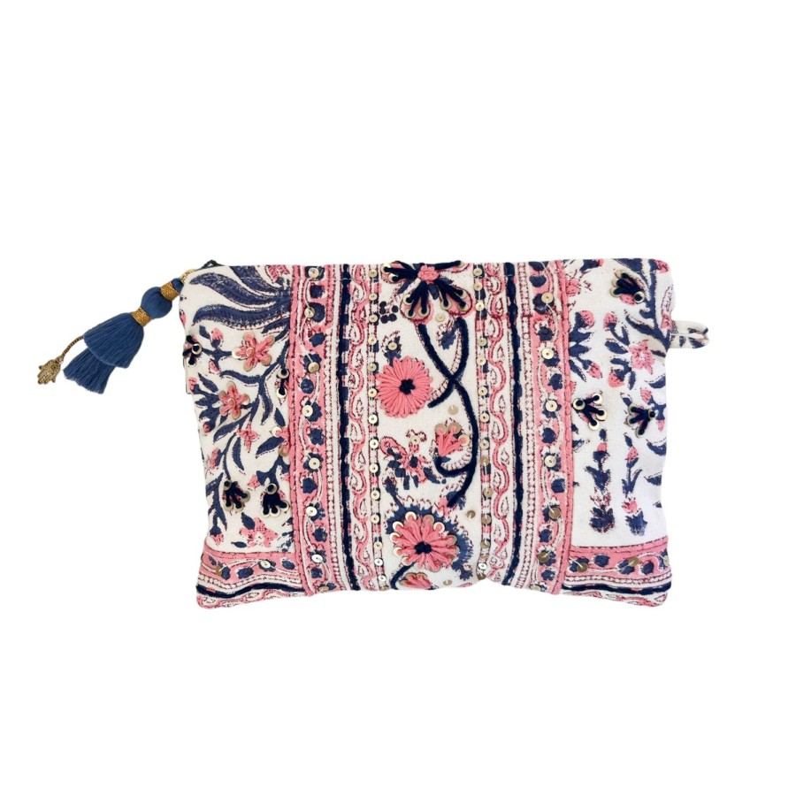 Accessories Bell by Alicia bell | Pink/Blue Small Zipper Pouch With Embroidery