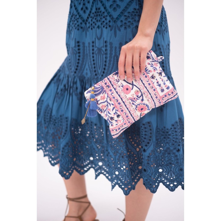 Accessories Bell by Alicia bell | Pink/Blue Small Zipper Pouch With Embroidery