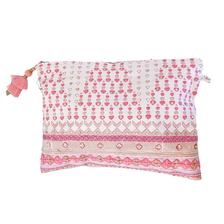 Accessories Bell by Alicia bell | Heart Large Zipper Pouch With Embroidery