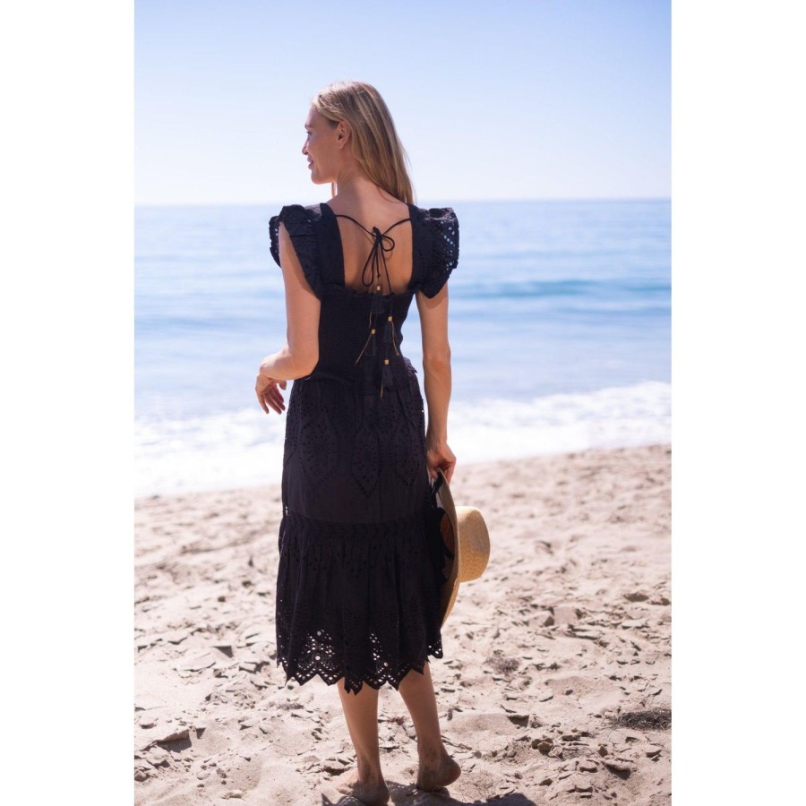 Womens Bell by Alicia bell | Black Smocked Eyelet Midi Dress