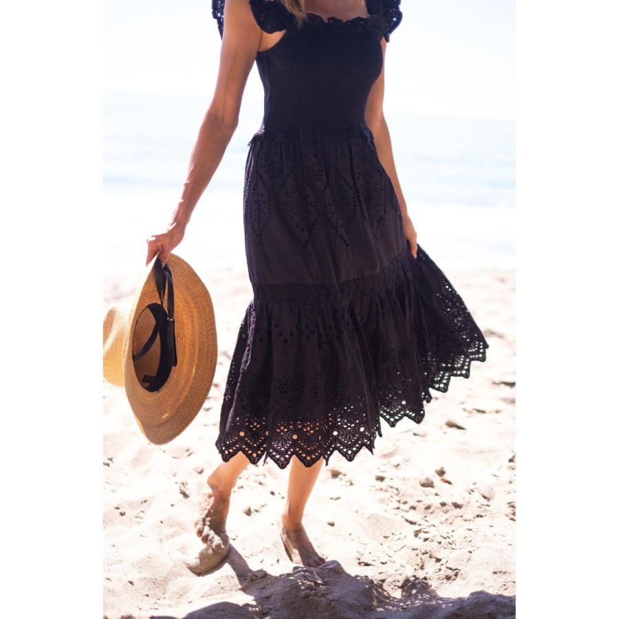 Womens Bell by Alicia bell | Black Smocked Eyelet Midi Dress