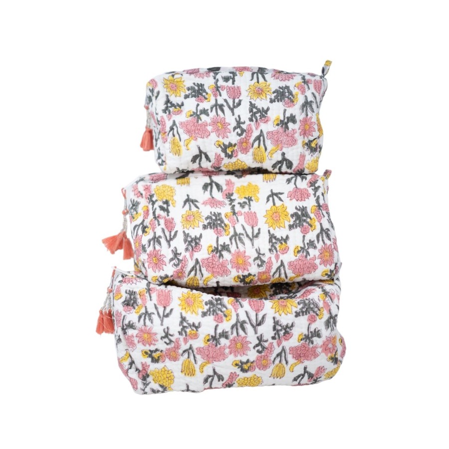 Accessories Bell by Alicia bell | 3 Piece Cosmetic Bag-Yellow Peach Floral