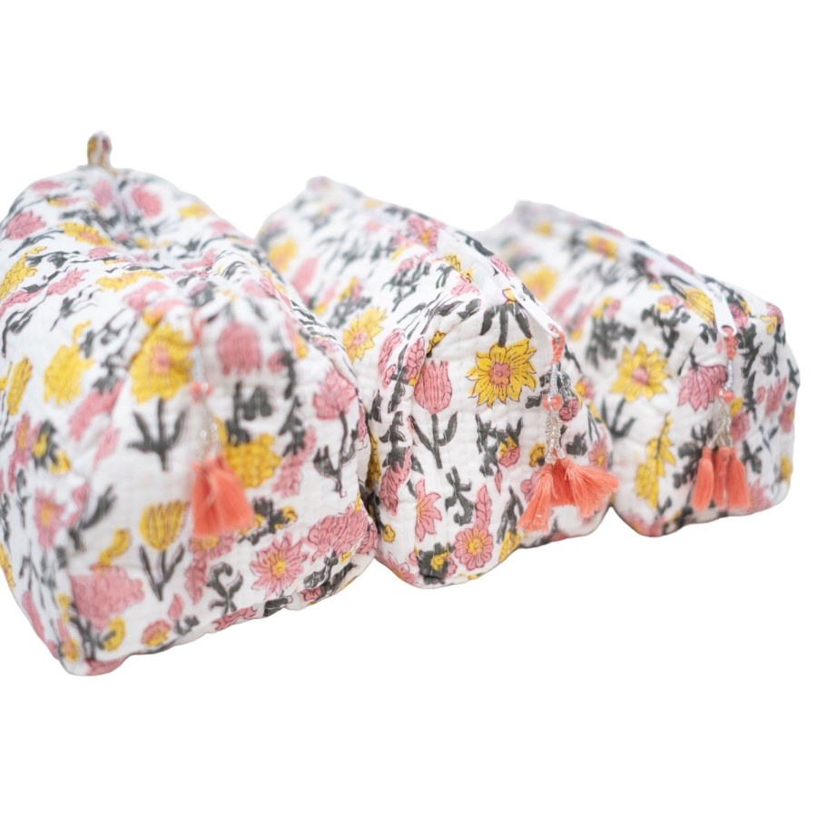 Accessories Bell by Alicia bell | 3 Piece Cosmetic Bag-Yellow Peach Floral