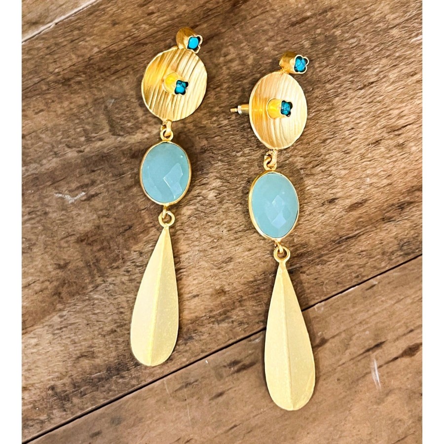 Accessories Bell by Alicia bell | Gold Turquoise Tear Drop Earring