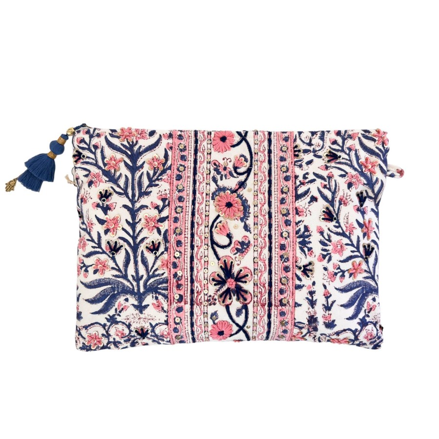 Accessories Bell by Alicia bell | Pink/Blue Large Zipper Pouch With Embroidery