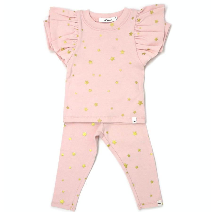 Kids Bell by Alicia bell | Two Piece Set Butterfly Short Sleeve - Mini Stars Gold - Pale Pink