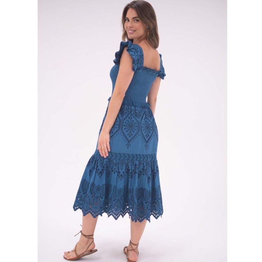 Womens Bell by Alicia bell | Turquoise Smocked Eyelet Midi Dress