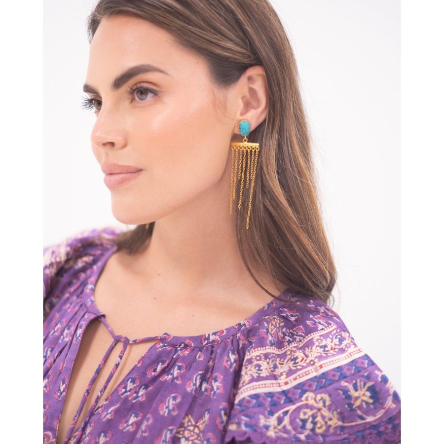 Accessories Bell by Alicia bell | Turquoise W/ Gold Chain Earrings