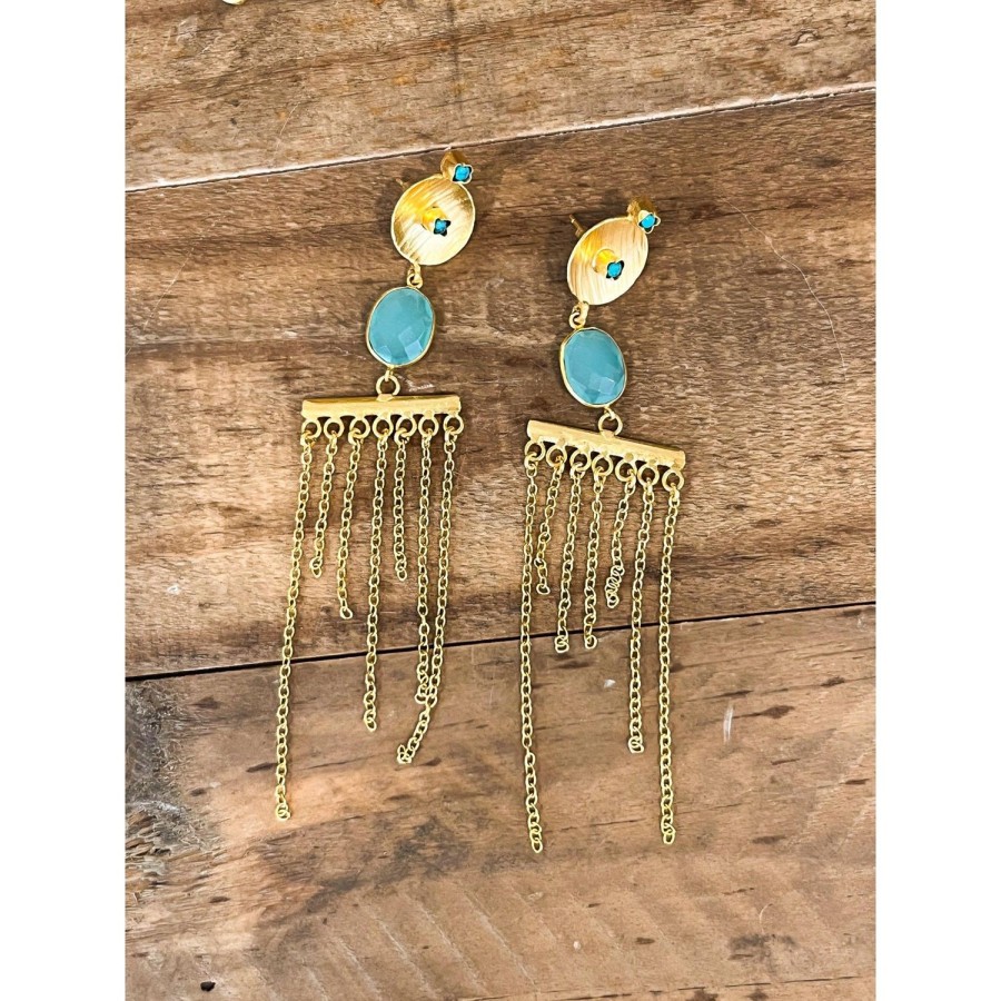 Accessories Bell by Alicia bell | Gold Turquoise Chain Earring